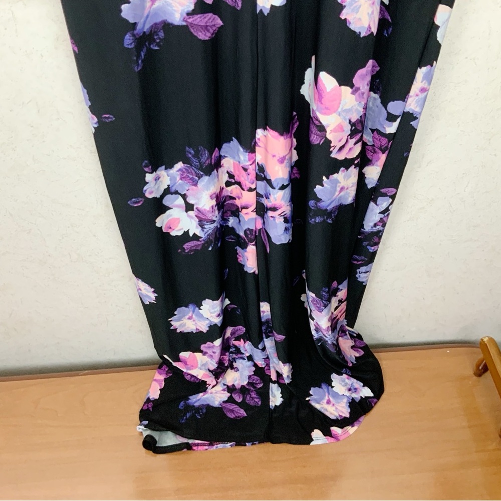 Jennifer Lopes Black Floral Long Sleeve Faux Wrap Maxi Dress M Leg Split Wedding - Picture 9 of 10